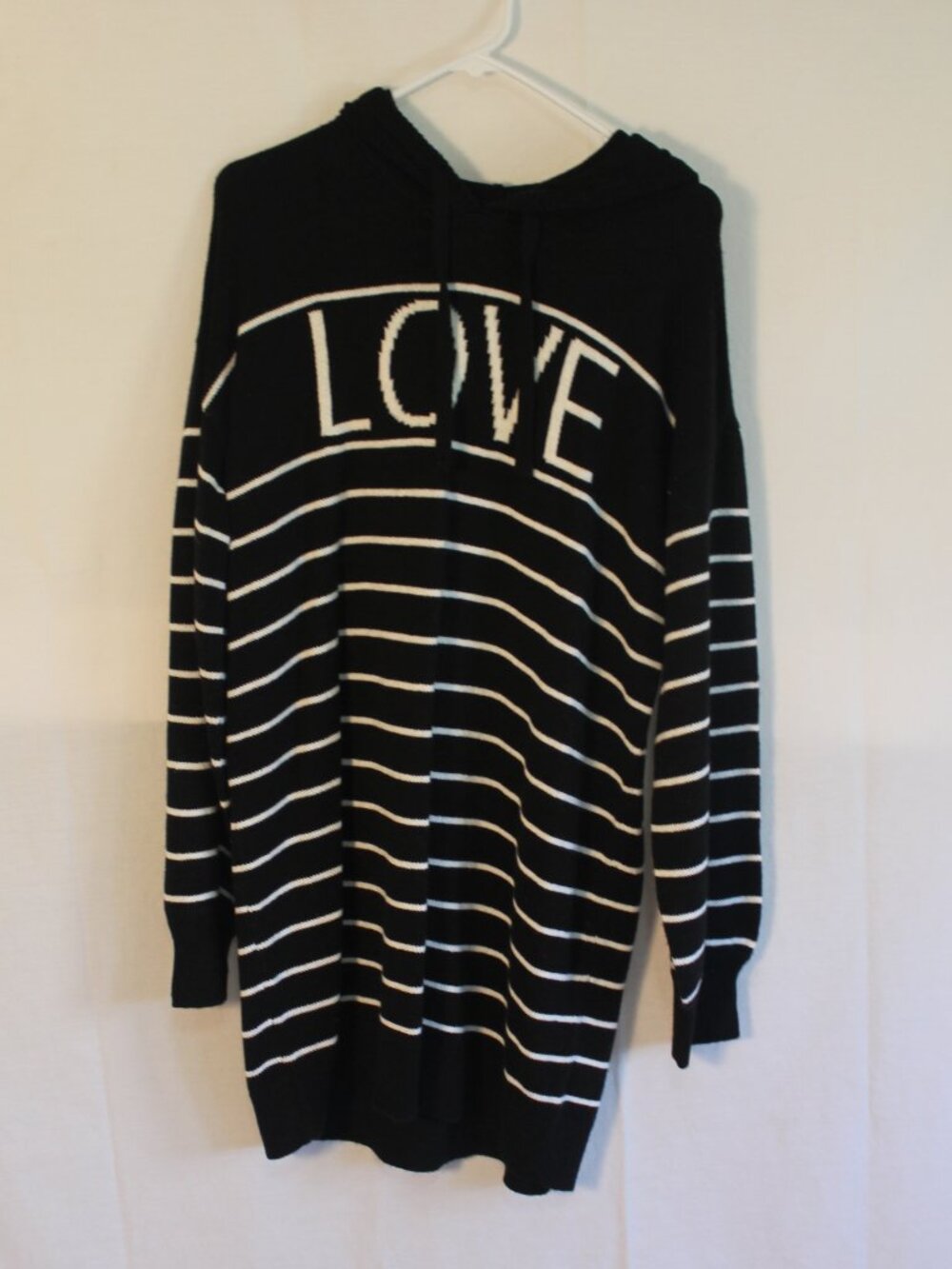 Derek Heart Hooded Black & White Sweater Dress Intarsia LOVE, XL